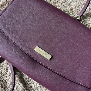 kate spade purple saffiano leather tote with silver logo plaque